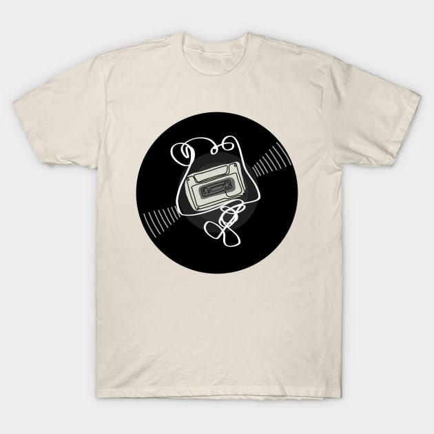Vinyl - Cassette minimalist line art T-Shirt by SwasRasaily